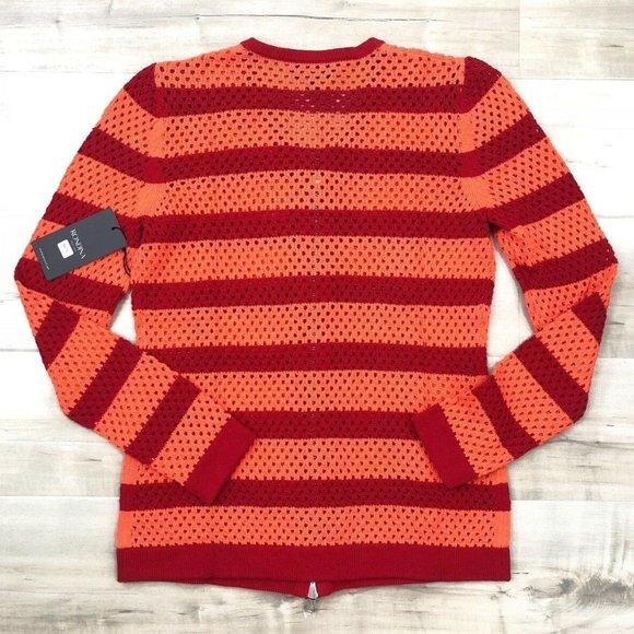 Rondina $235 Women Cardigan Striped Zip Red Coral - Picture 2 of 12